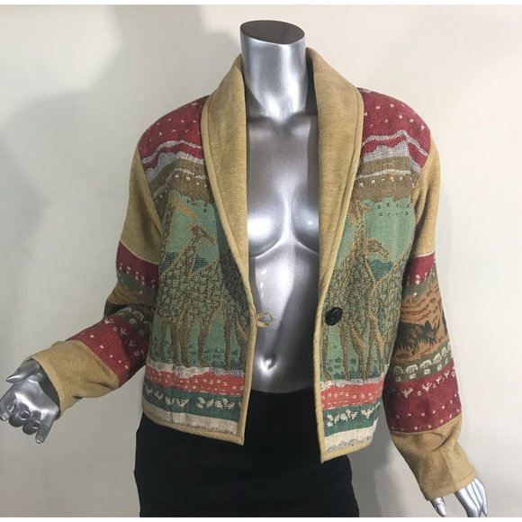 Anu by Natural Women's Small Jacket Knit Cardigan Blazer On Button Animal Detail - Picture 8 of 16